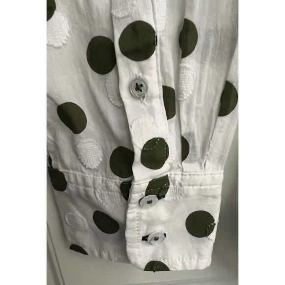 Talbots Classic Cotton Button Front Shirt White w/Green White Dots Size S - Picture 6 of 9